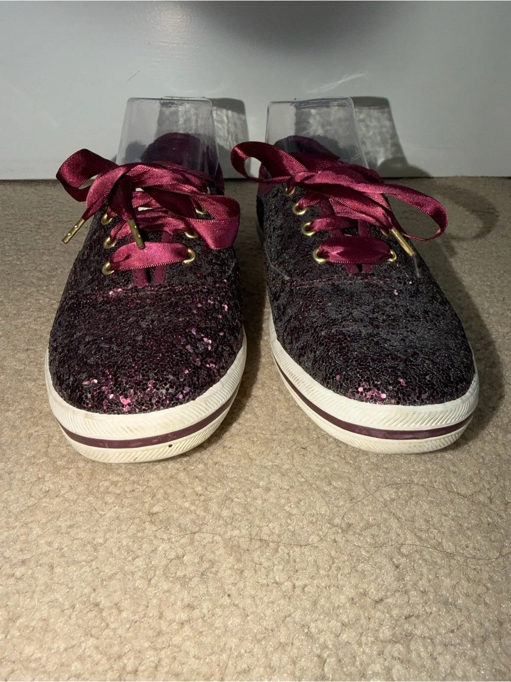Keds x Kate Spade New York Womens 7.5 Burgundy Glitter Sparkle Sneakers Shoes